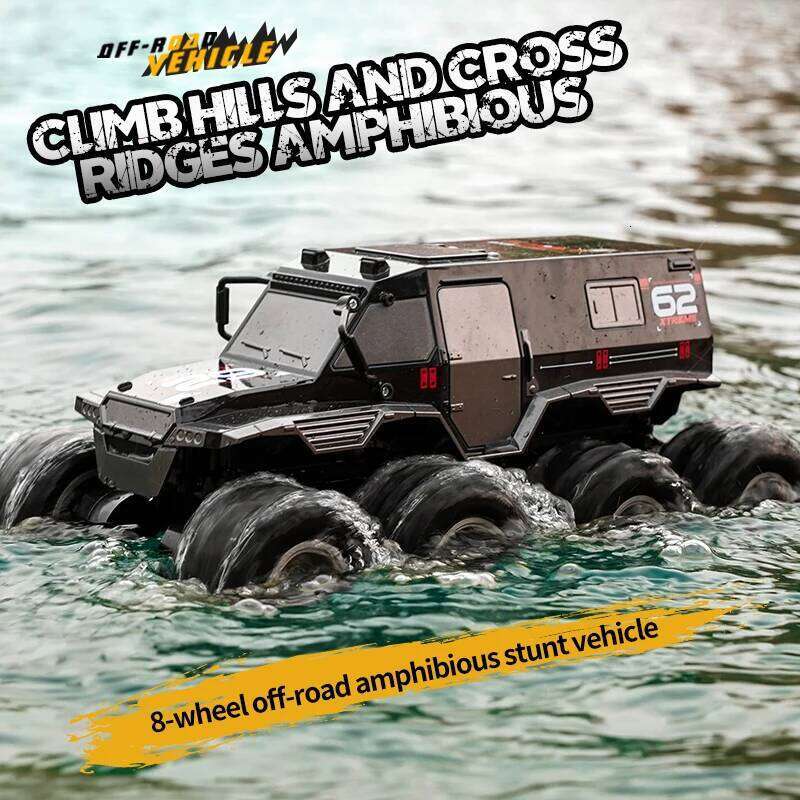 JJRC Q137 8x8 2.4G Remote Control Car 8wd Off-road Amphibious Stunt Vehicle 8-Wheel Speed Racing Truck Waterproof Crawler Toys C260306
