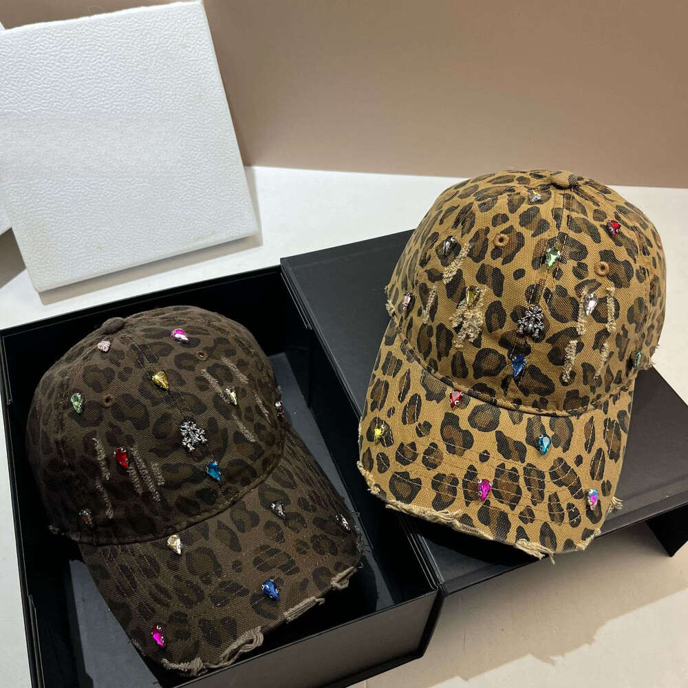American Style hats for women Heavy Craft Rhinestone Cross Duckbill Cap Personality Bold Leopard Fashion Print