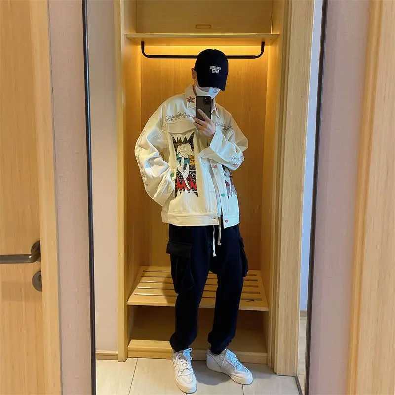 Retro Denim Jacket Men Autumn Winter New Style American Heavy Industry Embroidered Top Trendy Loose Casual Work Jacket Preppy M260309