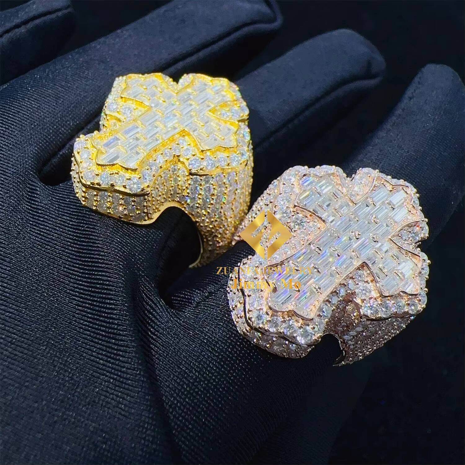 New Design 925 Silver Pass Diamond Tester VVS1 Baguette Moissanite Iced Out Hip Hop Cross Shape Man Ring