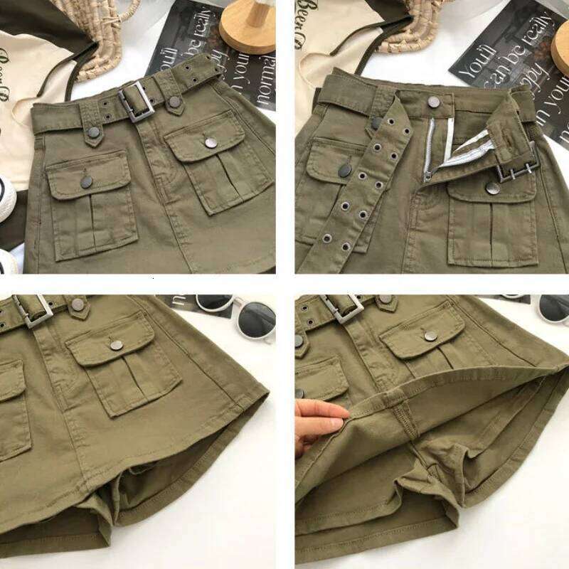 Women Mini Denim Skirts Multi Pockets Streetwear Personal Cool Ladies High Waisted A-line Wrap-around Cargo Skirt 2025 New XJ260309