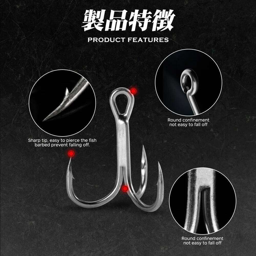 Hunthouse fishing treble hook 3X Strong 10pcs/lot High Steel Carbon Saltwater 4# 6# 8# for hard lure Tackle Tool Accessories S260305