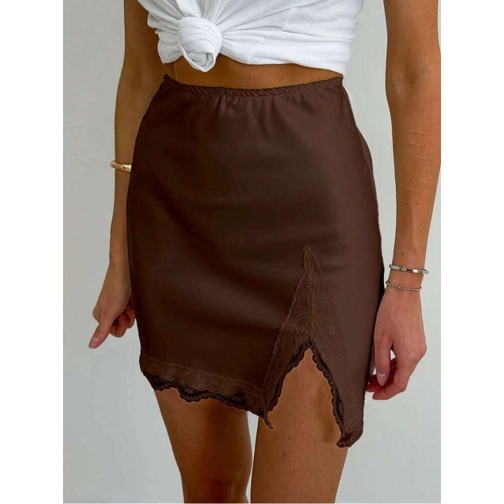 Summer New Lace Splicing High Waist Skirt Design Sense Split Fashionable Versatile Suitable Commuting in Europe and America XJ260309