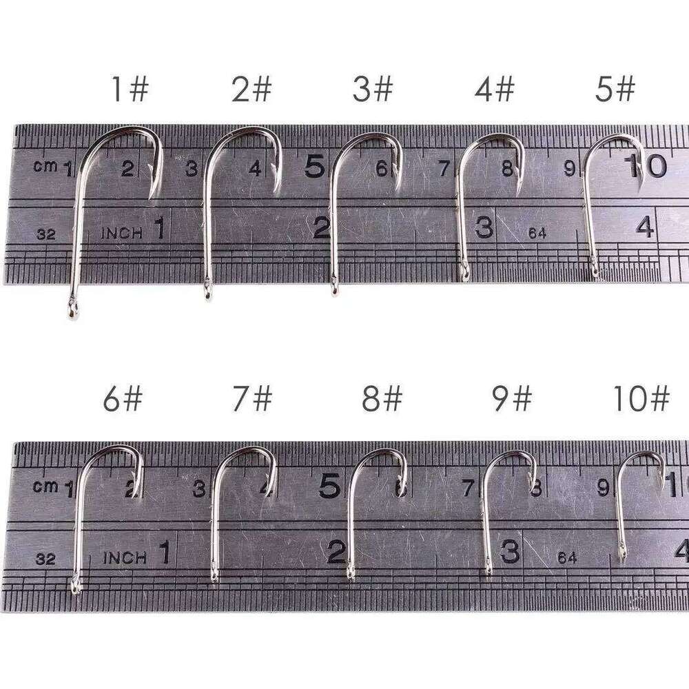 50pcs/Box Silver Long Shank Fishing 1#-12# Fish Hooks High Carbon Steel Sharp Barbed Offset Narrow Bait Hook Carp Fishhook S260305