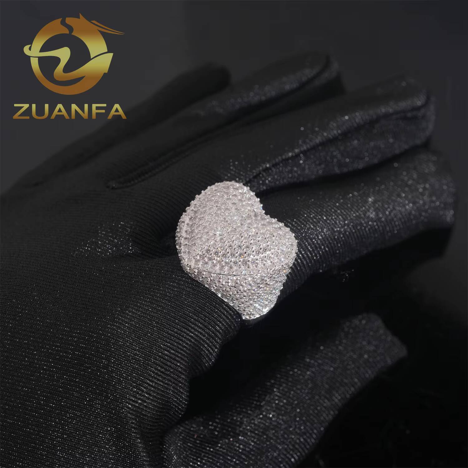 Iced Out Heart Shape Cuban Moissanite Ring 925 Sterling Silver Hip Hop Ring Pass Diamond Tester Men Ring