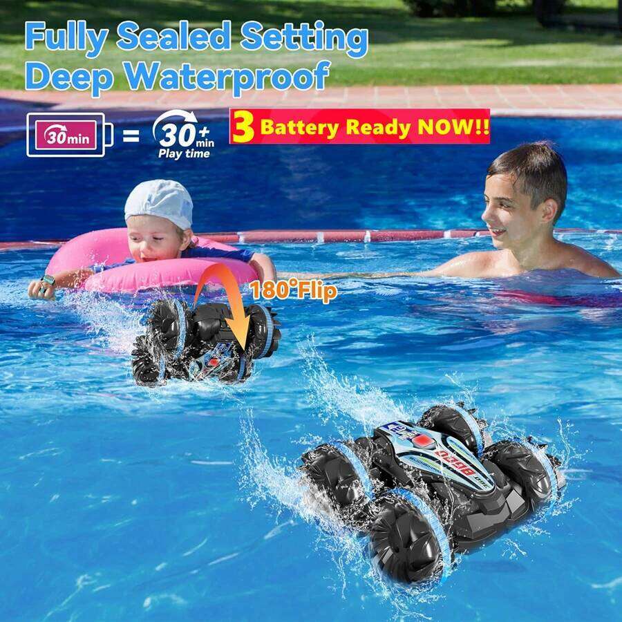 Amphibious RC Remote Control Stunt Car Vehicle Double-sided Flip Radio 4WD Drift Off Road Outdoor Toys for Boy Children Gift C260306