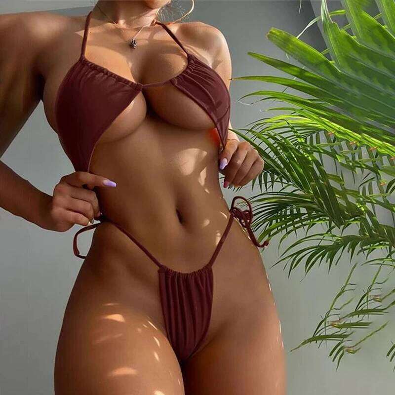 Para Praia 11 Colors Solid Brazilian Micro Swimwear T-back Swimsuit Women Sexy Biquini 2023 Thong Bikini Set Bathing Suit XJ260206