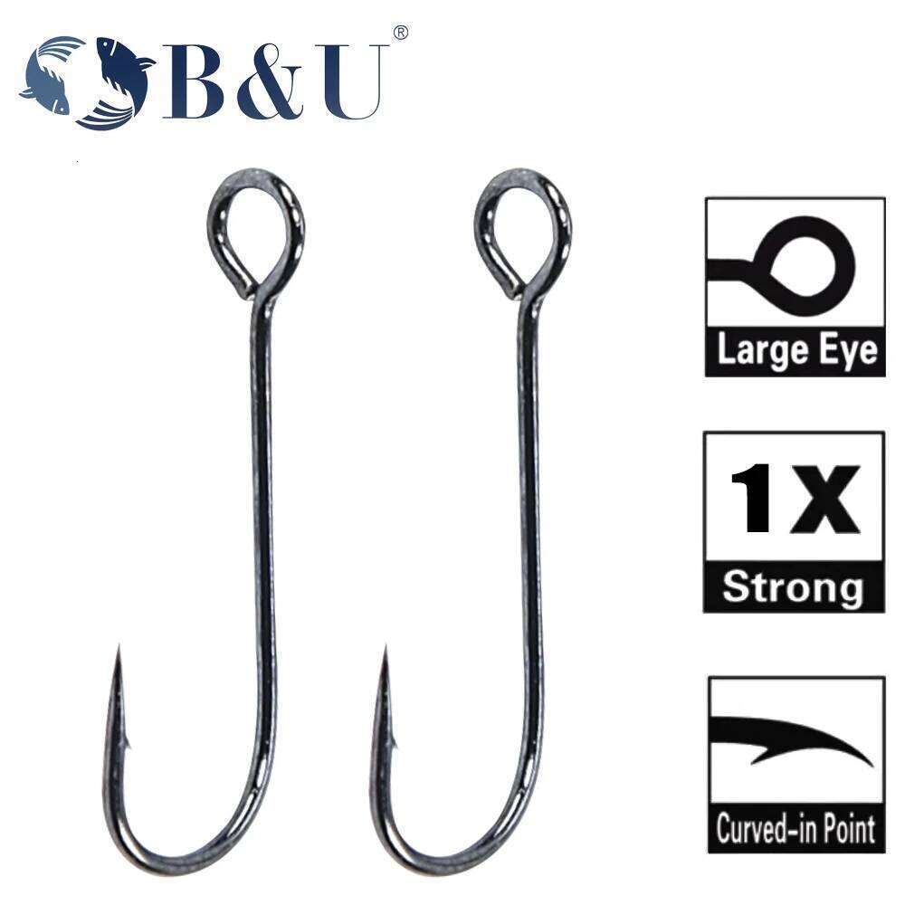 B&U Micro Big Eye Carb Hook Fishing hook ring Carbon Steel Single tackle Worm Hooks With big eyes Ring 12pcs S260305