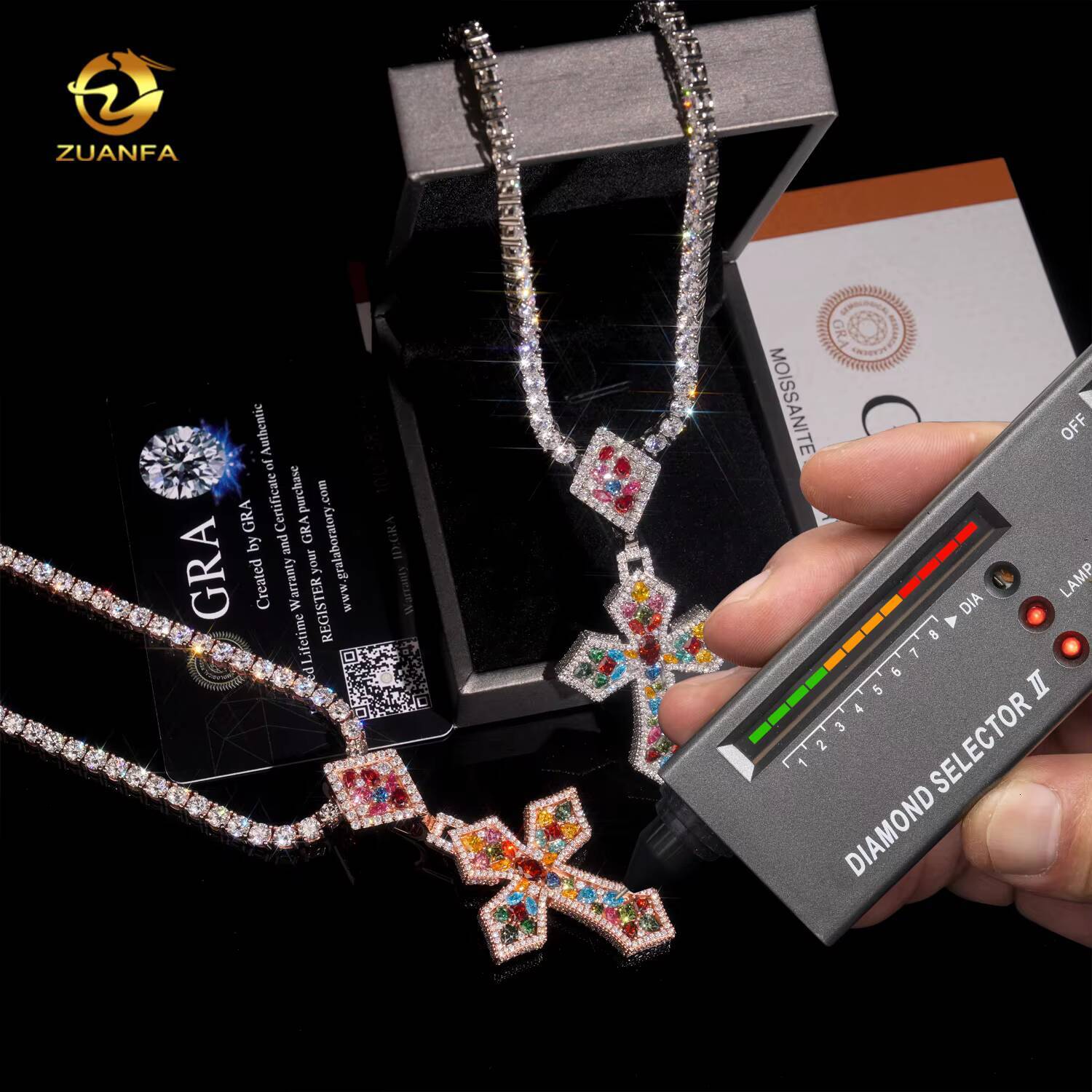 New Arrival Colorful Moissanite Cluster Cross Pendant Iced Out Moissanite Hip Hop Jewelry Luxury Cross Pendant 925 Silver