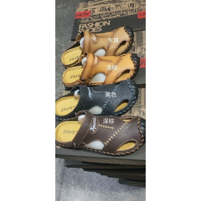 2025 Summer Large Size Mens Shoes Closed Toe Hand-stitched Top Layer Leather Sandals Casual Versatile Trendy240605