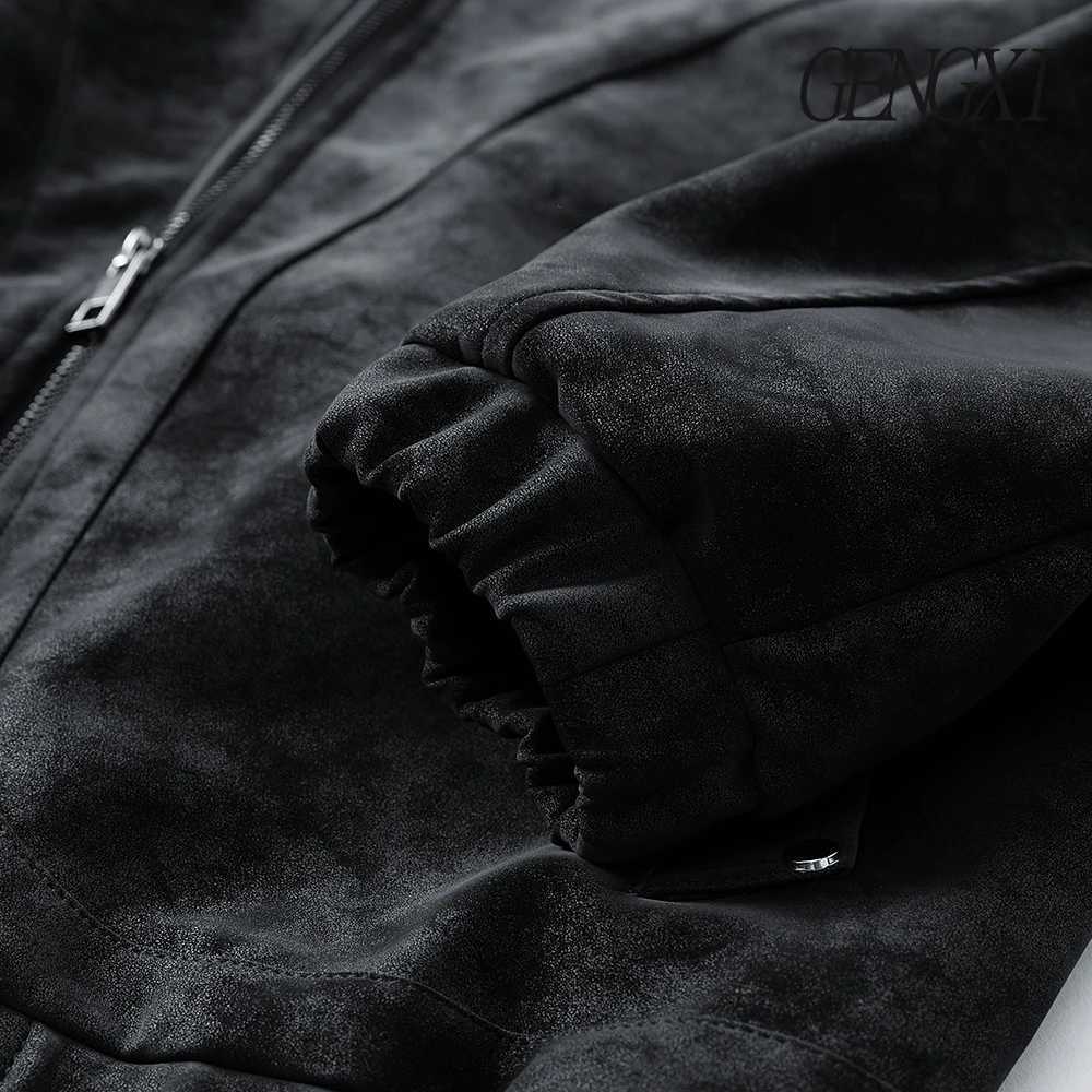 High Street Mens Suede Textured Stand-Up Collar Leather Jacket Vintage Pilot Jacket Loose-Fitting Windproof Coat M260309