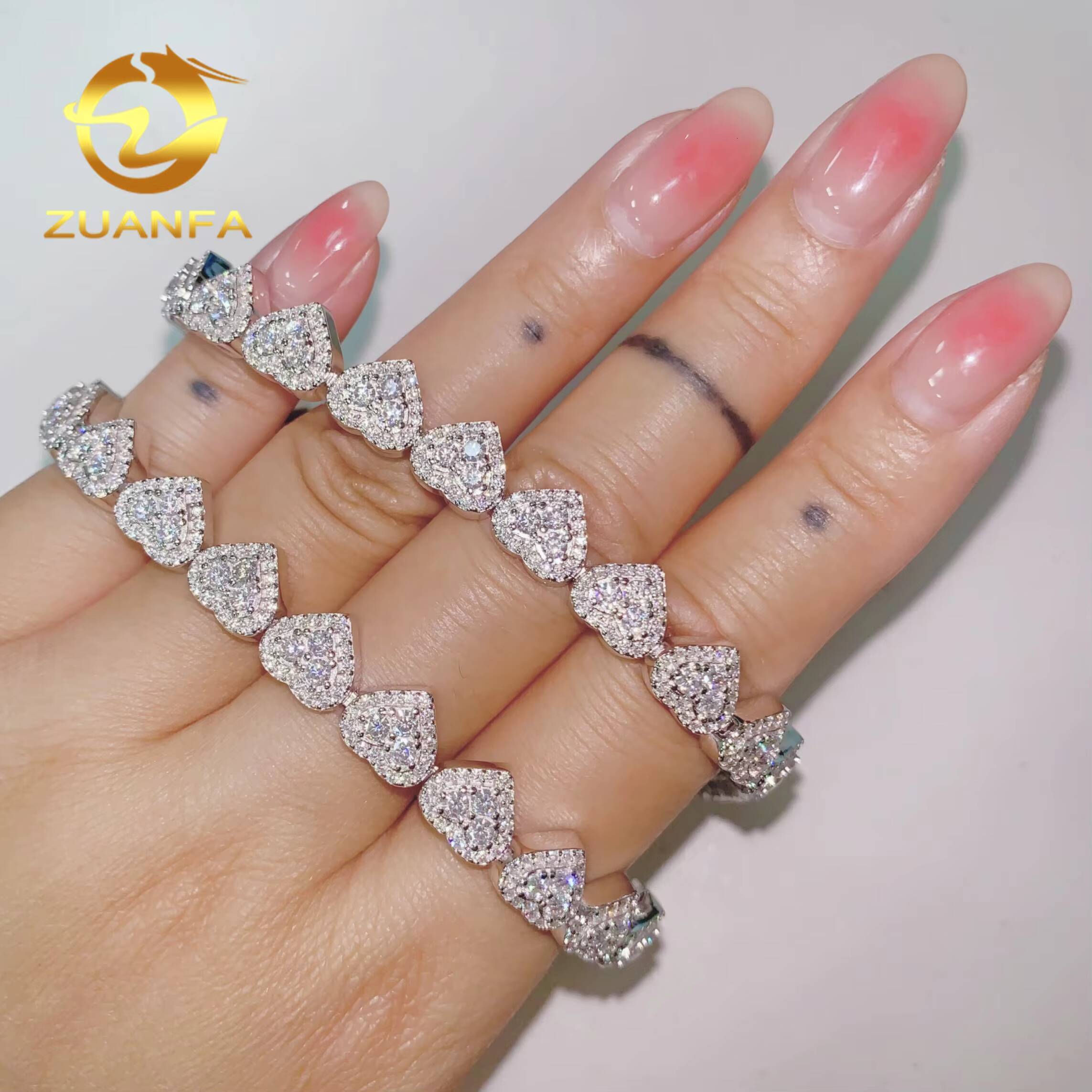 Heart Shape 8mm Moissanite Bracelet Women Real Gold Plated Iced Out Necklace Cuban Link Chain Moissanite Cuban Link Bracelet