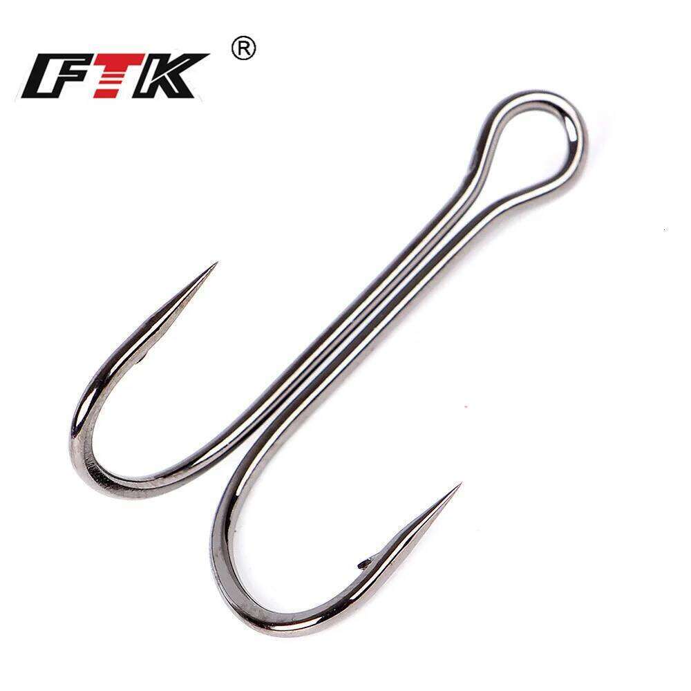 FTK 20pcs/pack Double Fishing Barbed Carp Fishhook For Soft Worm Lure High Carbon Steel Duple Hooks S260305