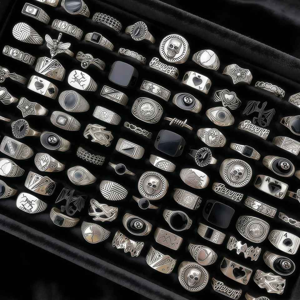 6/8/12/24/36/48/100Pieces Vintage Punk Geometry Square Rings Set For Women Men Mix Style Retro Skull Eye Finger Jewelry Party 260303