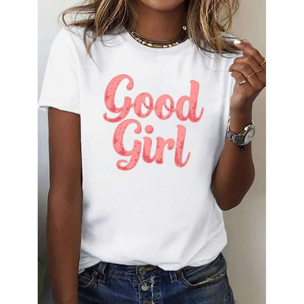 Chic 'Good ' Graphic Print Tee Comfort Fit Short Sleeve Round Neck T for Women Summer Casual Tshirt Clothing XJ260306