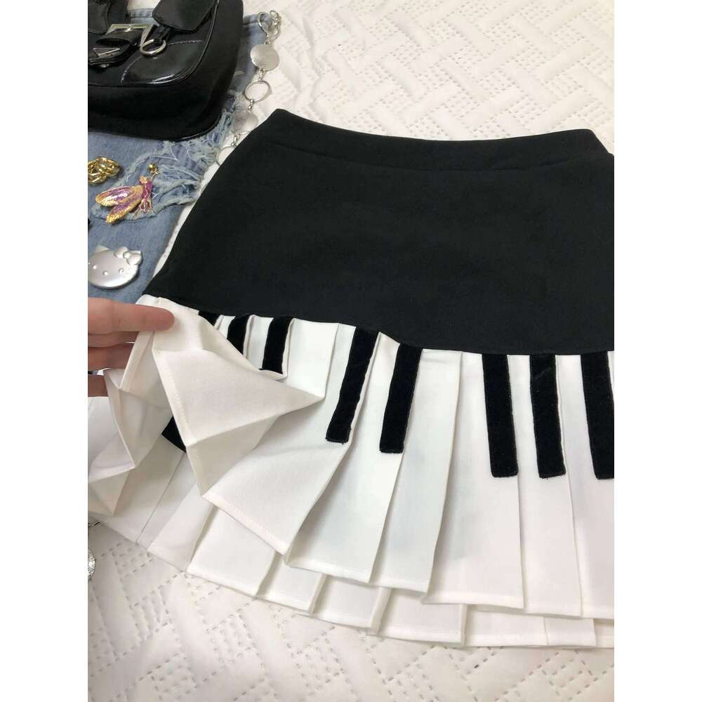 Spring Black White Spliced Women Short 2025 Y2k Slim Design Harajuku Mini Skirt Female Empire Korea Fashion Chic Outfits XJ260309
