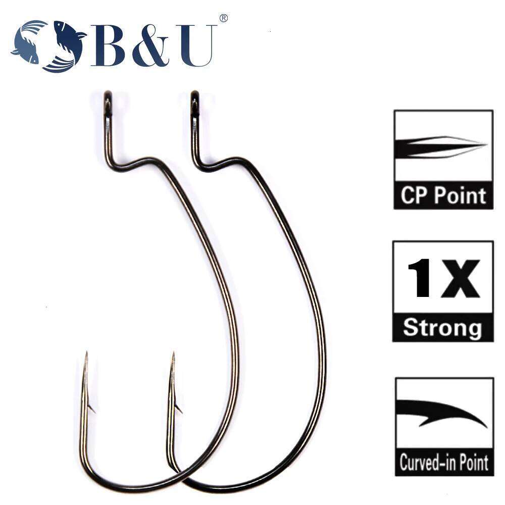 B&U Thin Wire Offset EWG Worm Hook with big rings Carbon Steel Crank Hooks Fishing Accessories For Soft lure tackle 12pcs S260305 bd6