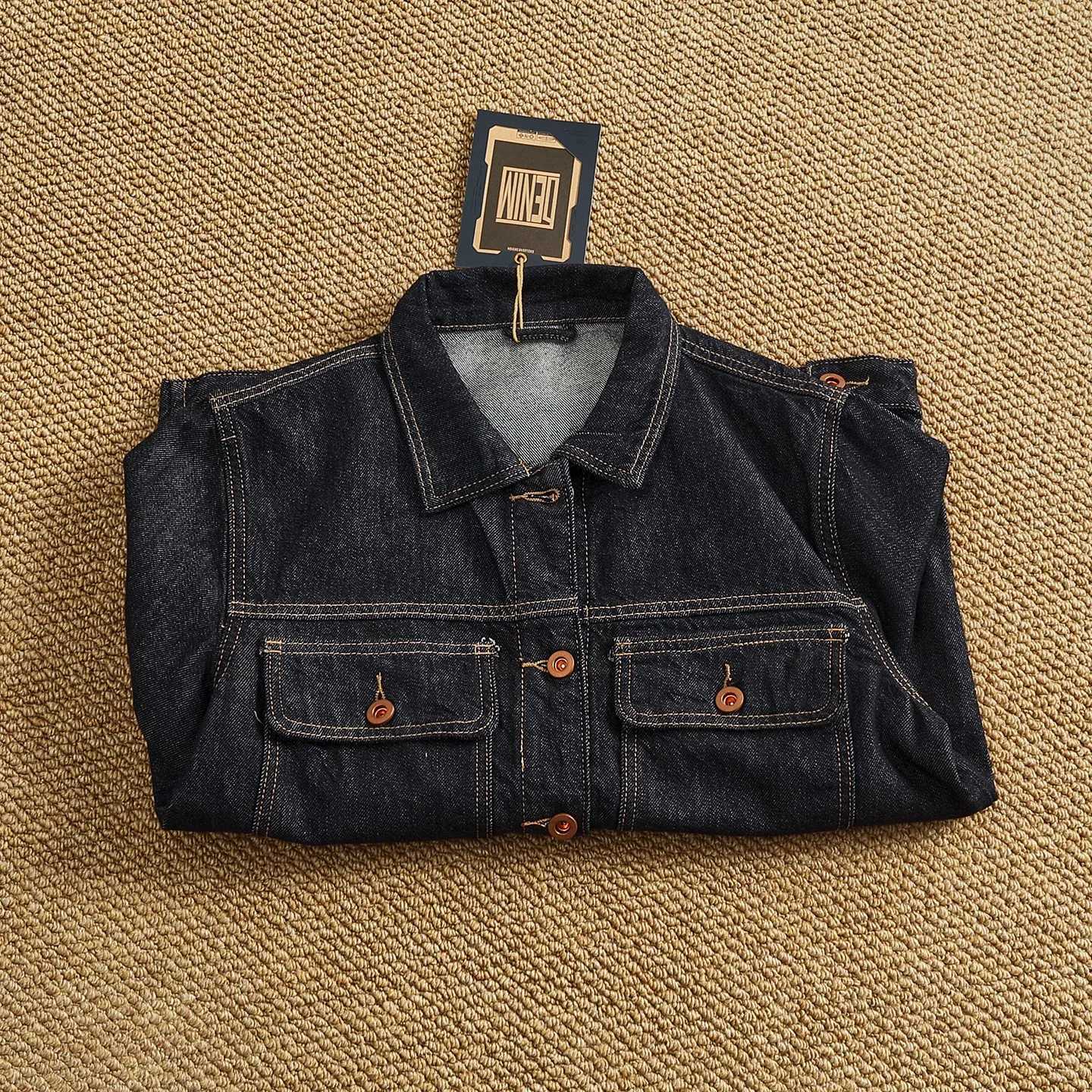 Heavyweight original color denim jacket mens straight fit lapel work jacket high street retro top M260309