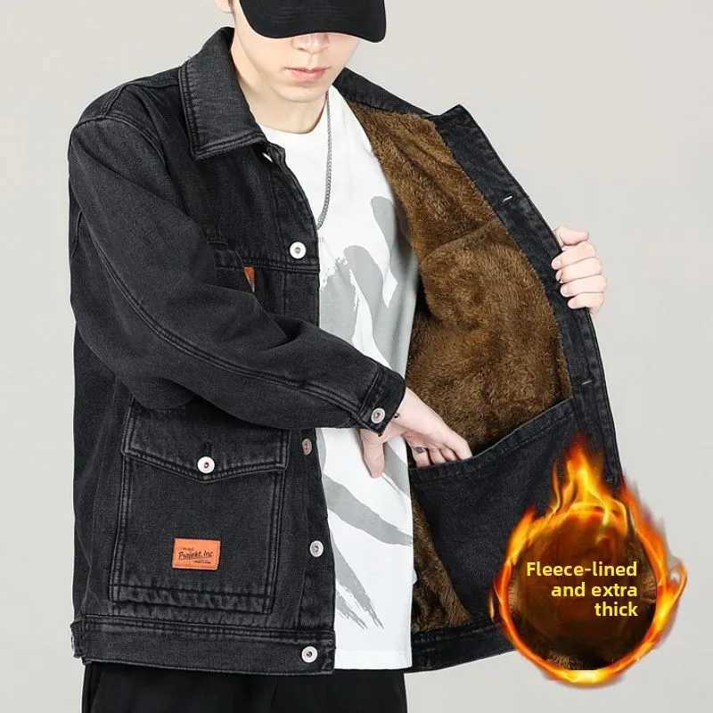 Winter 2026 Thermal Velvet Thickened Cotton-padded Coat Warm Men Clothing Denim Jacket Streetwear Blue Korean Fashion Coats M260309