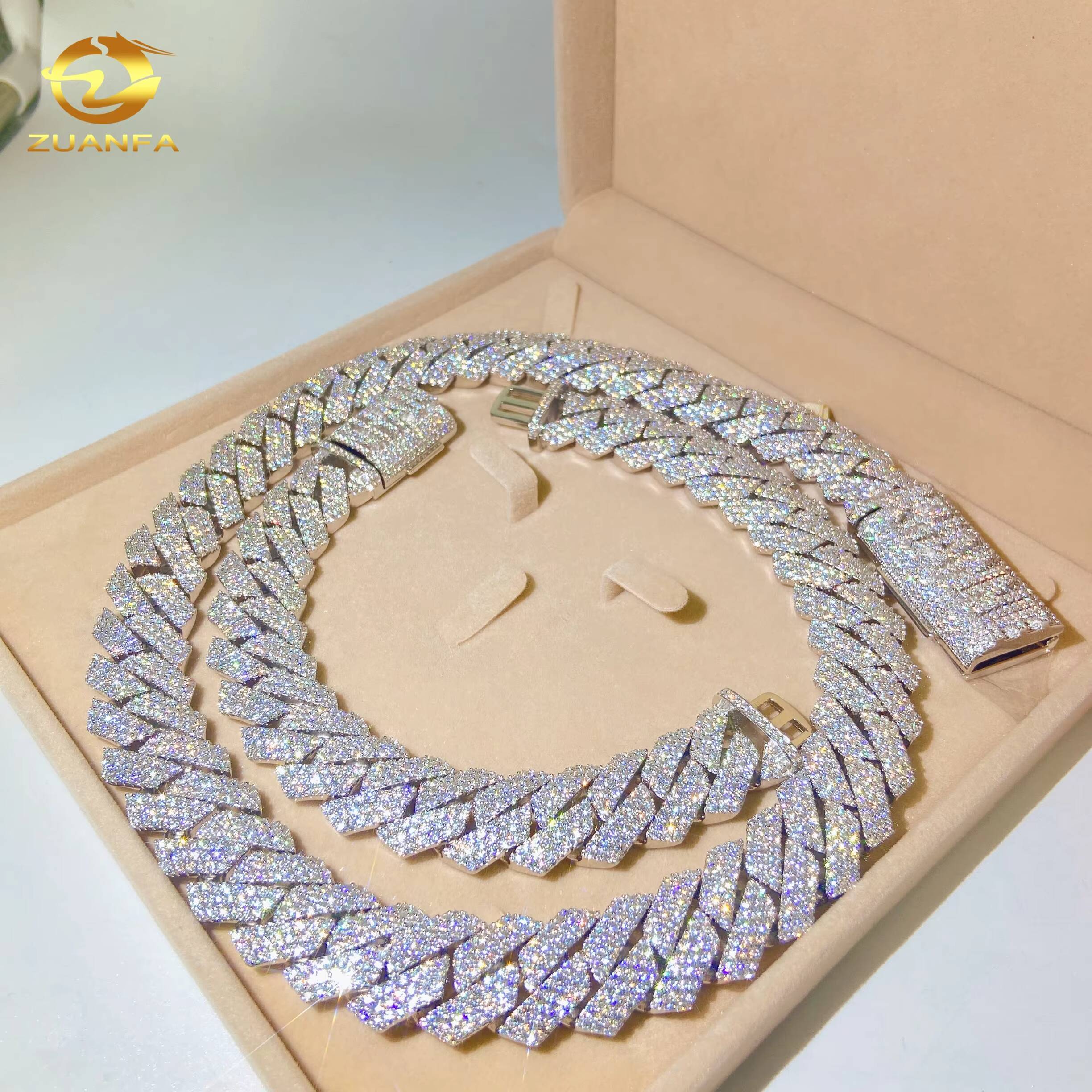 20mm Hip Hop Jewelry Hip Hop 925 Sterling Silver VVS Moissanite Iced Out Cuban Link Chain Necklace