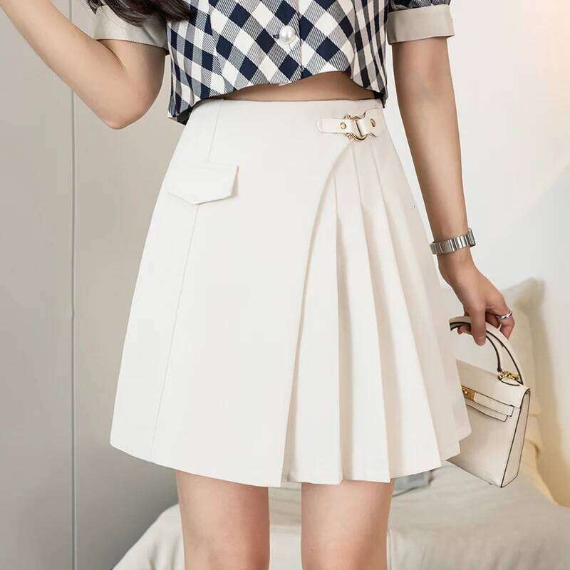 Seoulish Summer High Waist Pleated Mini Fashion Elegant Office Lady Casual Solid Color A-line Irregular Women's Skirts XJ260309