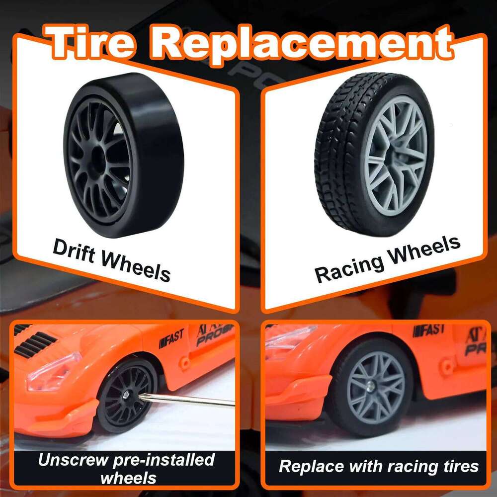 1:24 scale 4WD remote drift car 2.4GHz, with lights and spare tires, 2 rechargeable batteries, ideal gift for birthday C260306