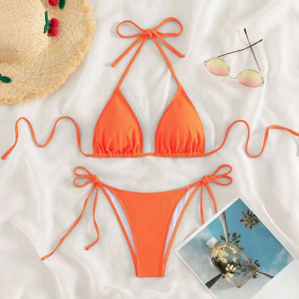 Summer orange split bikini set eye-catching sexy beach suitable for women swimming hot spring XJ260206
