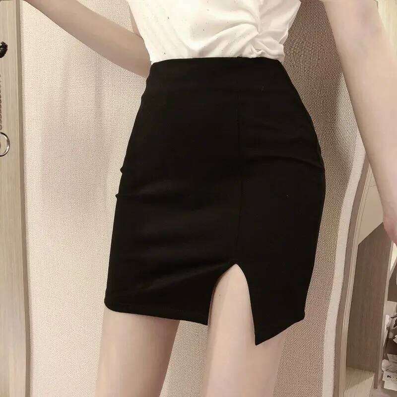 Hot Girls In Sexy Mini Women Skirts Short with Side Slit Hip Wrap Chic and Elegant Woman Skirt Korean Style Fashion High Waist XJ260309