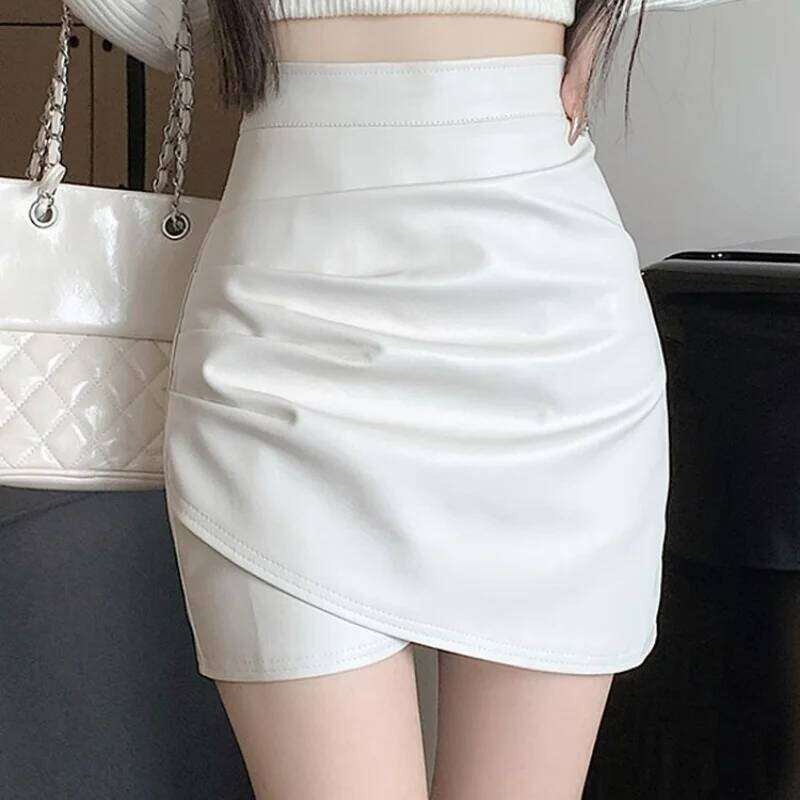 Office Lady Casual Women Autumn Winter Pu Leather Skirt Korean New Fashion Solid Coffee Irregular High Waist Slim Skirts 2024 XJ260309