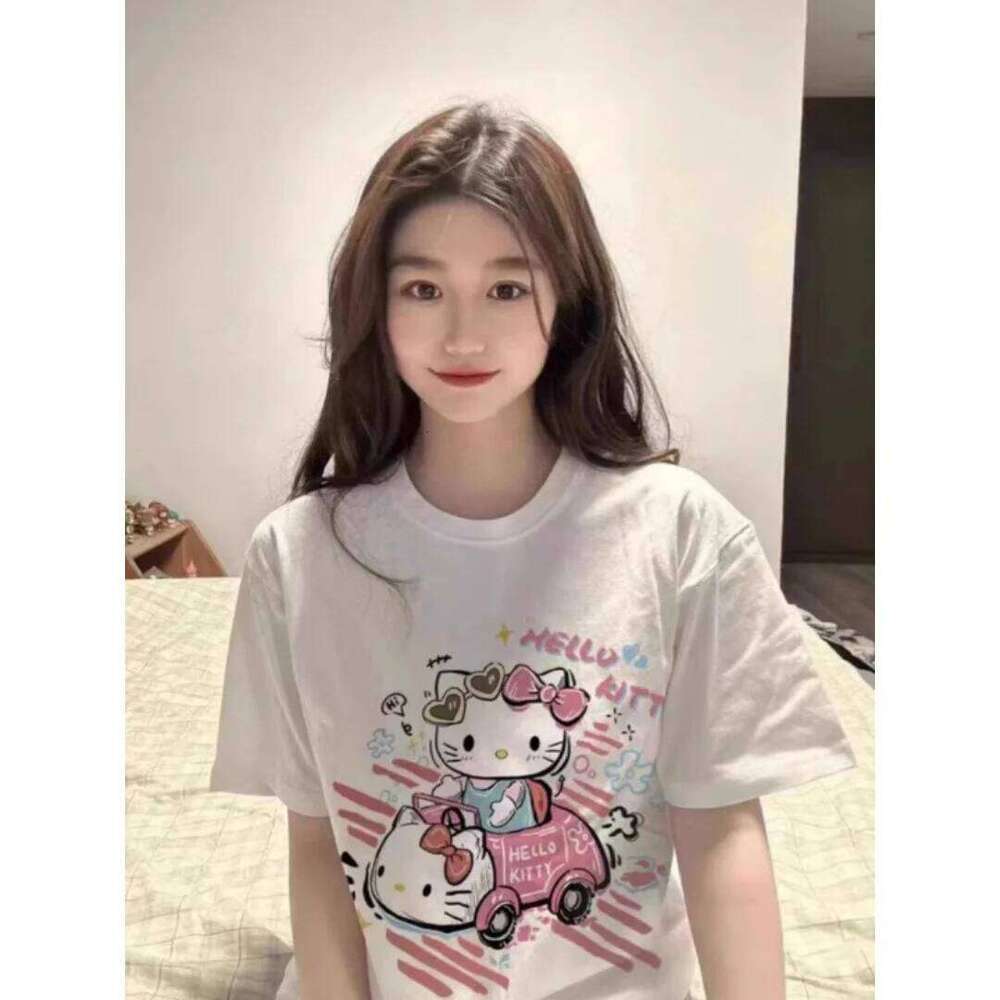 Summer new style kitty cute casual short-sleeved T-shirt for women, versatile and made of pure cotton XJ260306