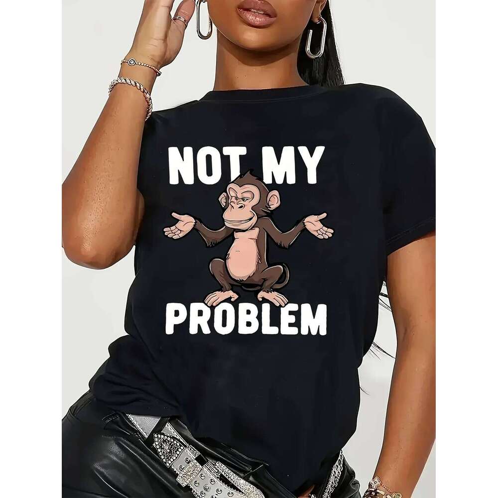 Plus Size Not My Problem T - Shirt for Women | Casual Crew Neck Medium Stretch XJ260306