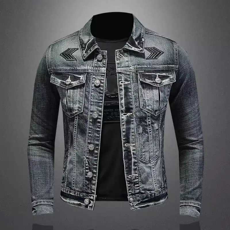Mens Vintage Denim Jacket High Street Trend Loose Street Riding Biker Clothing Handsome Casual Buttoned Lapel Mens Clothing M260309