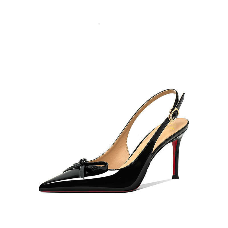 Women In Bowknot Leather Shoes New Pointed Stiletto High Heels Closed Toe Backless Sandals