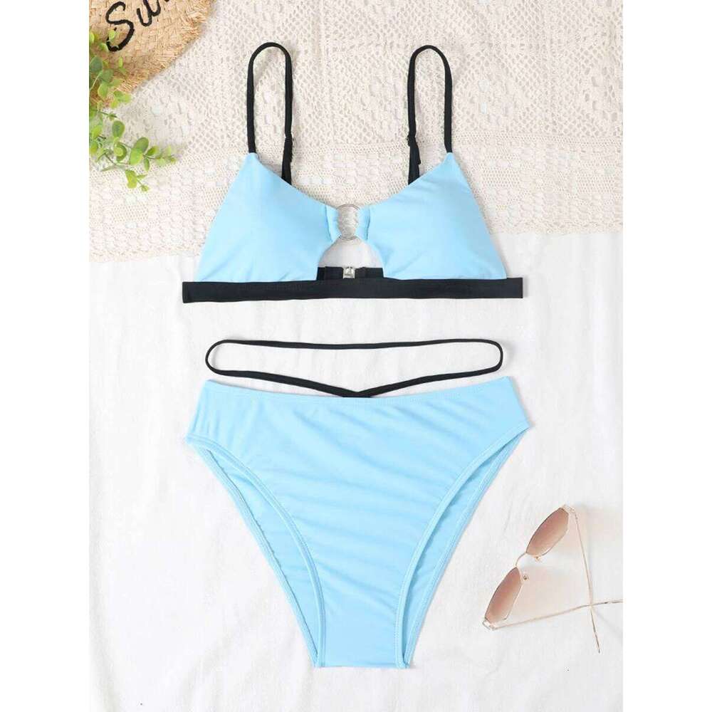 Hollow Out Bikini 2025 Women Ring Link Swimsuit Solid Padded Swimwear Female Bathers BathingSwimming Swim Suit Beachwear XJ260206
