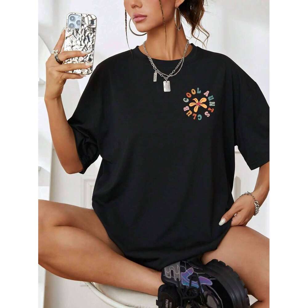 Cool Aunts Club Letter Prints T-Shirts For Women Casual Cotton Tops Fashion Street Short Sleeve Tee Comfortable Loose Clothes XJ260306