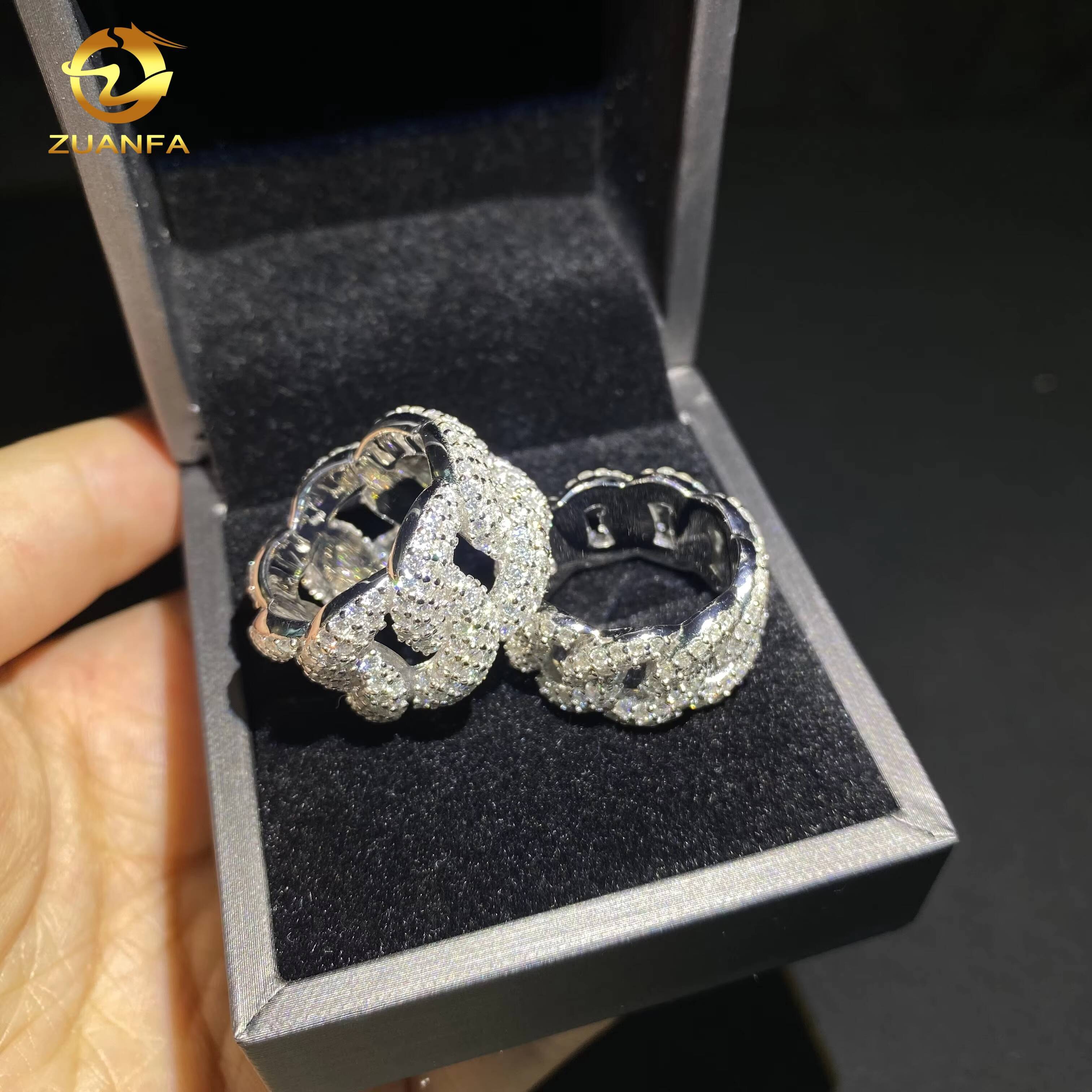 Iced Out Diamond Men Cuban Ring GRA Certificate Custom Hip Hop VVS D Moissanite 925 Silver Fine Jewelry Diamond Rings