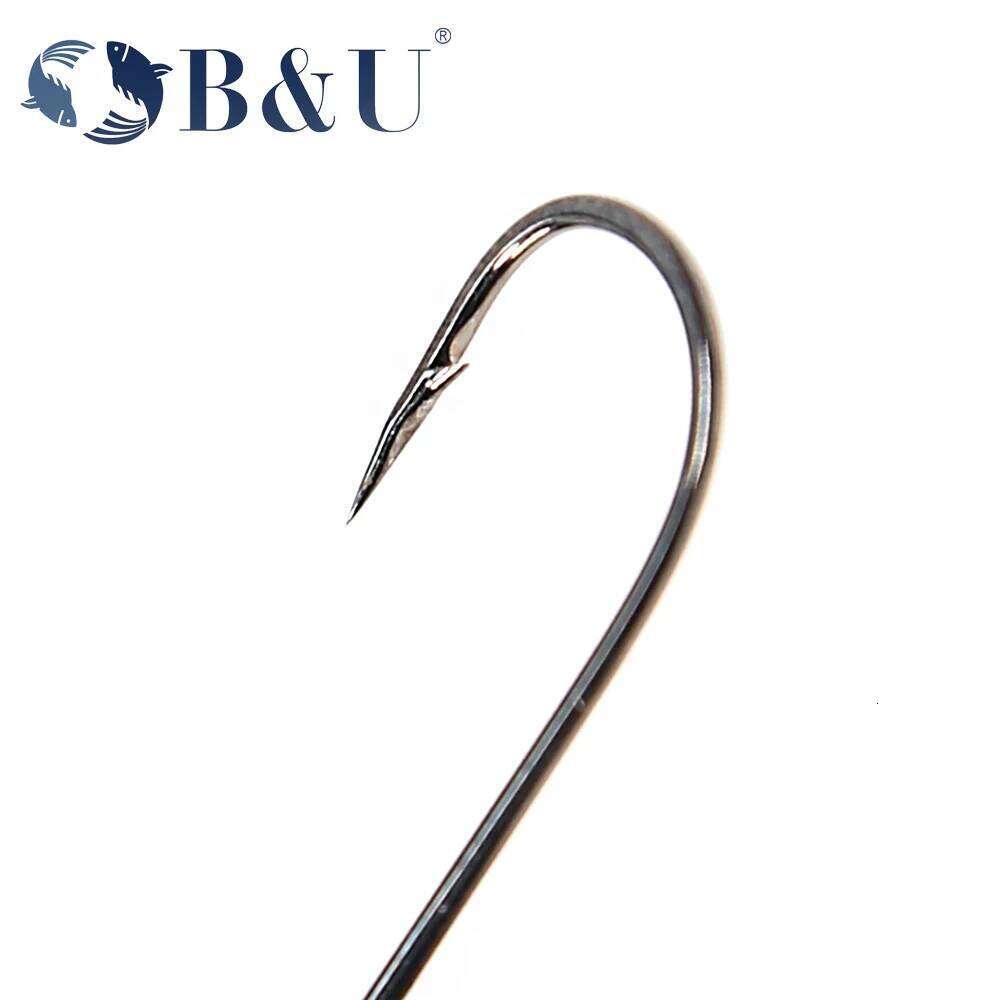 B&U 10PCS Micro Jig Joint Big Eyes Single Barb Fishing hook big ring Carbon Steel tackle Worm Hooks S260305