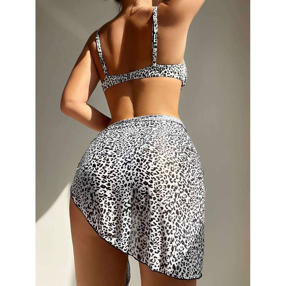 3 Pieces Leopard Push Up Bikini 2025 Women & Skirt V-Wire Swimsuit Sexy Swimwear Female Bathers Bathing Swimming Swim Suit XJ260206