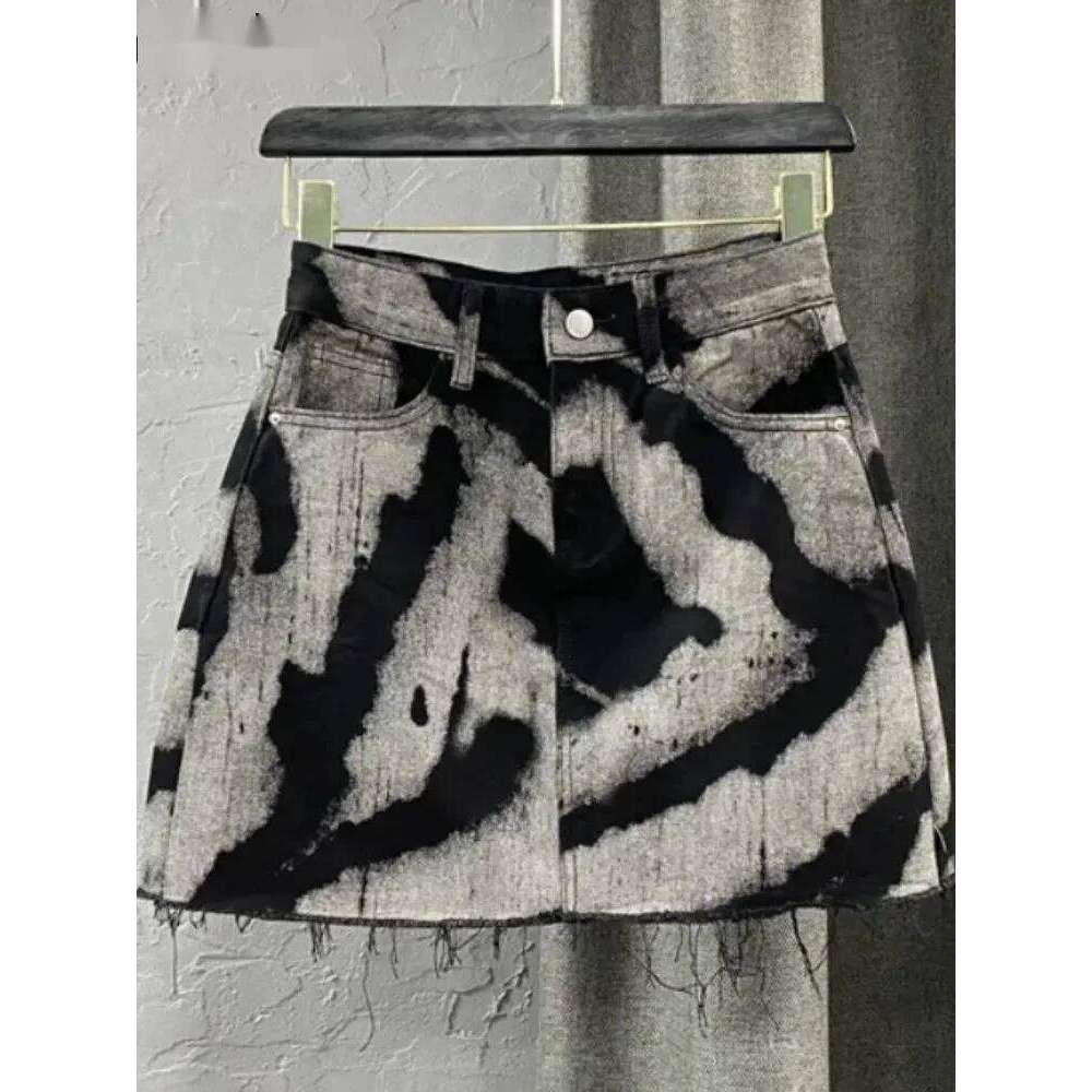 Gray Tie Dye Printing Fashion Denim Mini Women High Waist Button Pocket A-line Jean Skirts Sexy Y2K Streetwear Y207 XJ260309