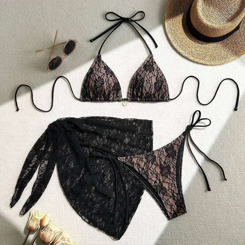 Lace Sexy Bikinis Female Swimsuits Women Three-Piece Swimwear Beach Swimming Wear Bathing Suits Brazilian Bikini Set Pool Bather XJ260206
