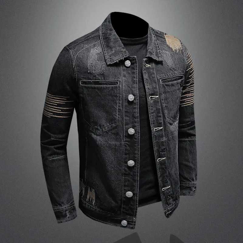 Mens Trendy Riding Biker Denim Jacket Retro Slim Fit Cowboy Korean Style Casual Outerwear Spring Autumn High Street Fashion M260309