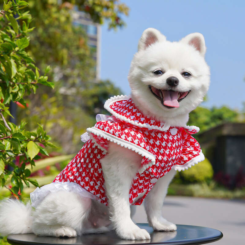 Famous brand Elegant Style Houndstooth Leashable Golden Retriever Dress Teddy Cat Pet Supplies Dog Clothes Apparel pupakaIK