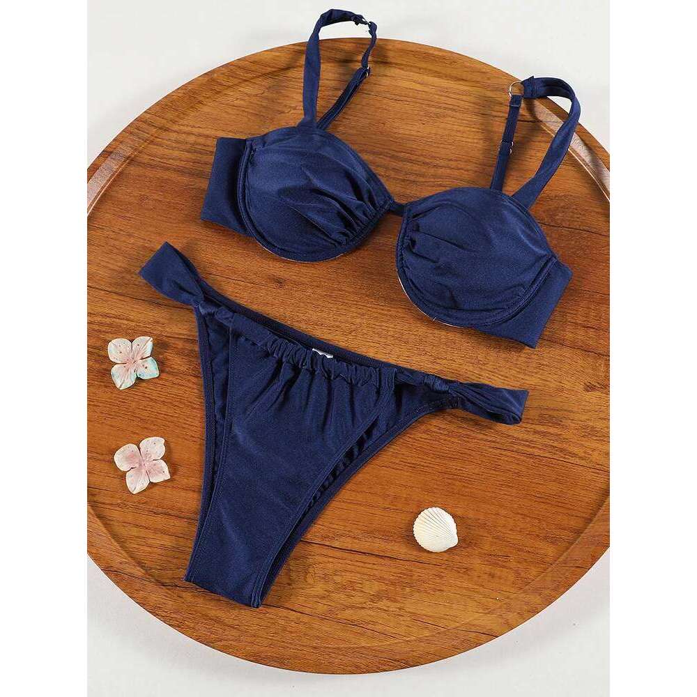 ZRTAK Purplish Blue Women Swimwear Bikinis Thongs Swimsuit Knot Biquini Beachwear Solid Bathing Suit Sexy Two Piece Bikini Sets XJ260206