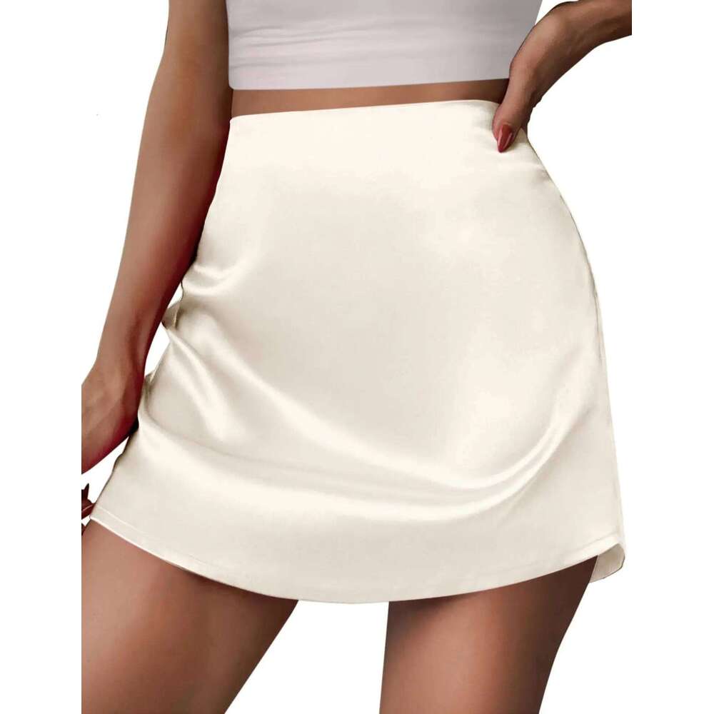 Classic Stain Mini A-Line Stretchy Short Sexy Satin Silk Skirt Girls XJ260309