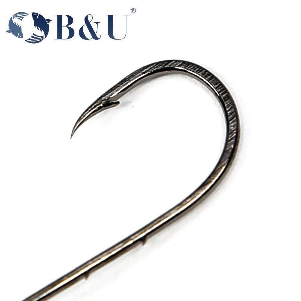 B&U 20 pcs hook Long Shank Barbed Round Bent Joint Big Eye Ring Worm Hook Fishing Lure Spoon Spinner S260305