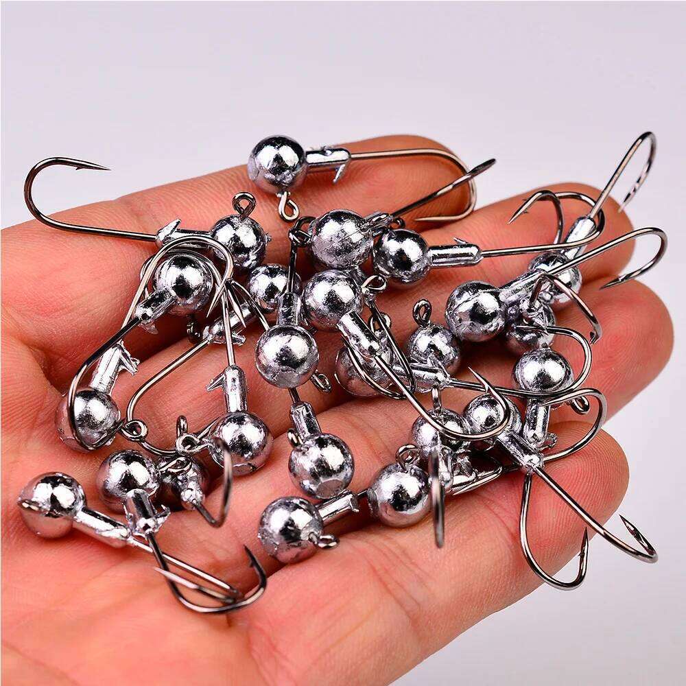 5pcs/lot Weedless Crank Jig Head Hooks 1g-20g All Size Round Ball Barbed Fishhook For Soft Worm Fishing Accessories S260305