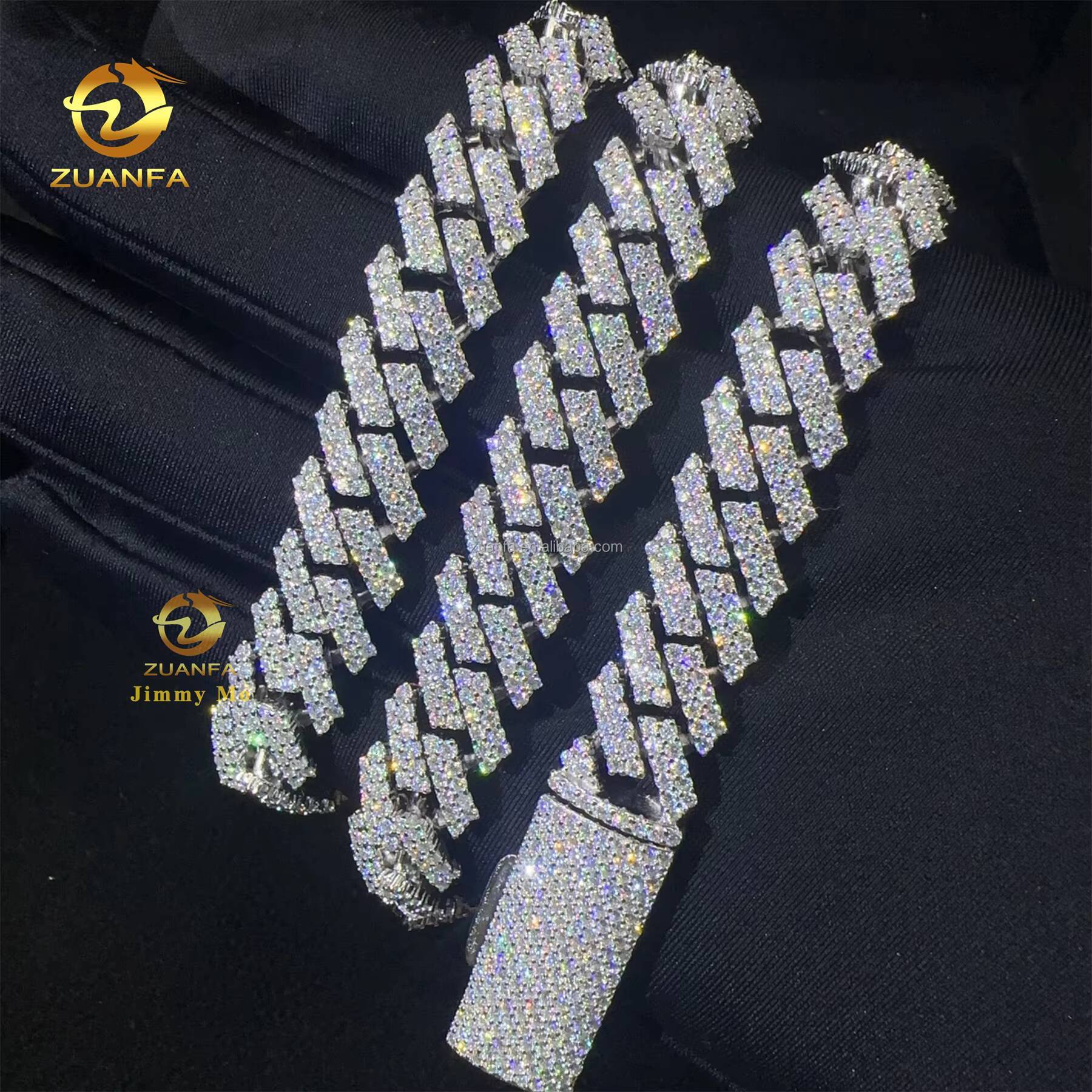 In Stock Fashion Hip Hop Style Jewelry Iced Out 925 Solid Silver Rhodium Plated FL Top Quality Moissanite Miami Cuban Link Chain