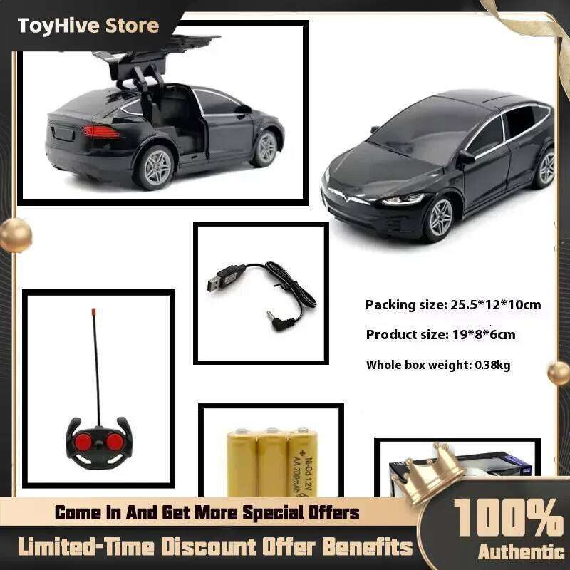 1:24 Tesla Rc 4-Channel Drfit Remote Control With Lights Simulation Double Doors Plastic Model Children'S Toy Car Gift C260306