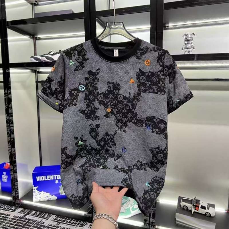 Summer New Fashionable Commuter Round Neck Versatile Printed Short Sleeve T-shirt Simple Large Asia Size