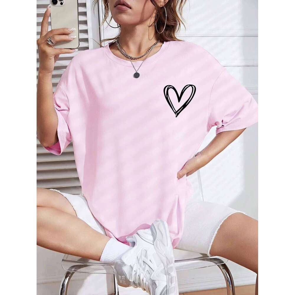 Simple Love Printed Women T Shirts Summer Breathable Casual Fashion Short Sleeve Oversized All Match Unisex Tees XJ260306